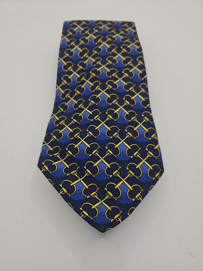 T.M Lewin Vintage Blue Chain Pattern Mens Silk Tie Wedding Formal Neck Tie BX16