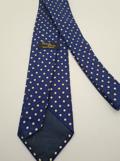 Vintage Wide Blue Yellow Spotted Mens Silk Tie Classic Designer Necktie Spotted Vintage Mens Tie UK BX6