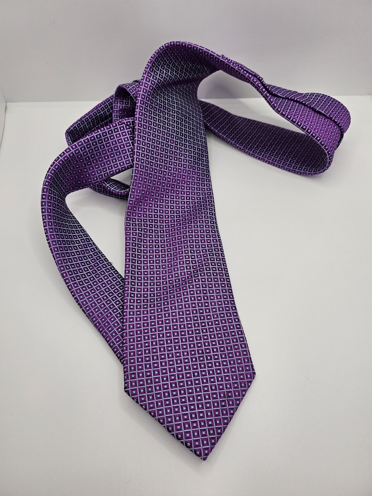 Marks & Spencer Mens Silk Tie Purple Geometric Vtg Retro Wedding Neck Tie