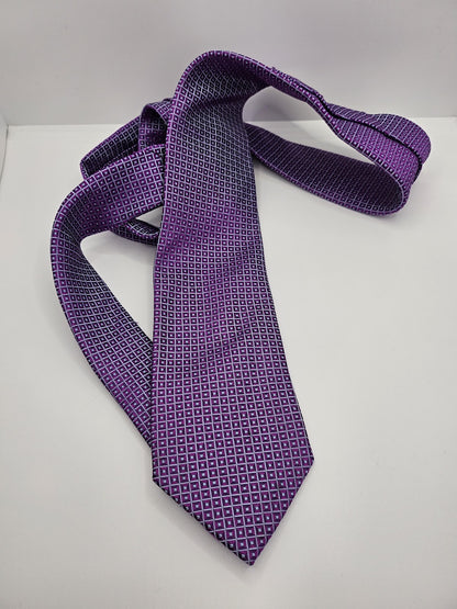 Marks & Spencer Mens Silk Tie Purple Geometric Vtg Retro Wedding Neck Tie