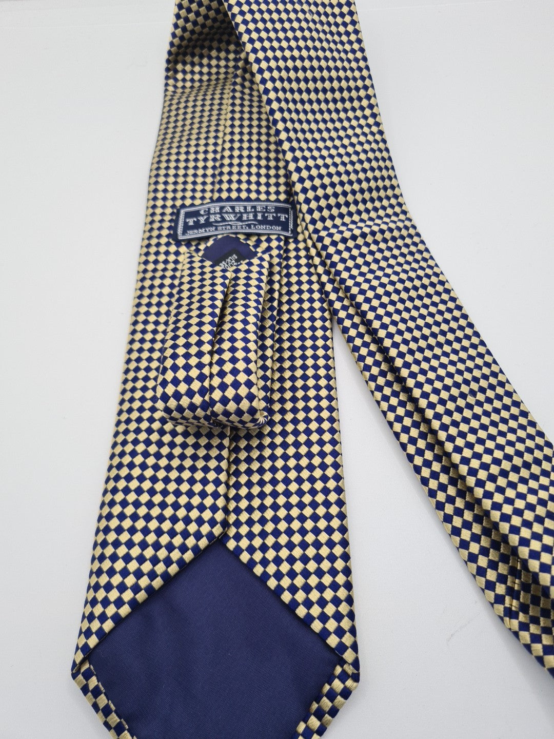 Charles Tyrwhitt Blue Yellow Diamond Mens Silk Tie Classic Designer Necktie Vintage Mens Tie UK BX13