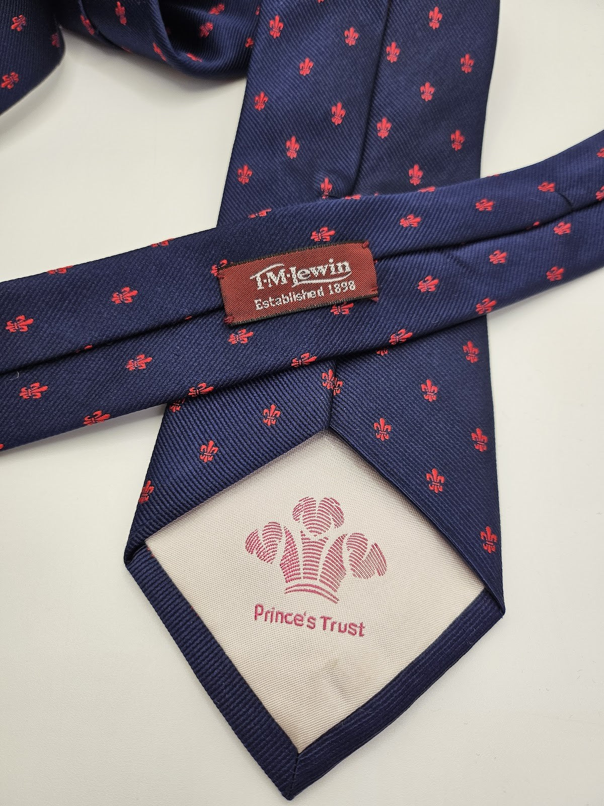 T.M.Lewin Mens Silk Tie Navy Blue Red Floral Vtg Retro Wedding Neck Tie