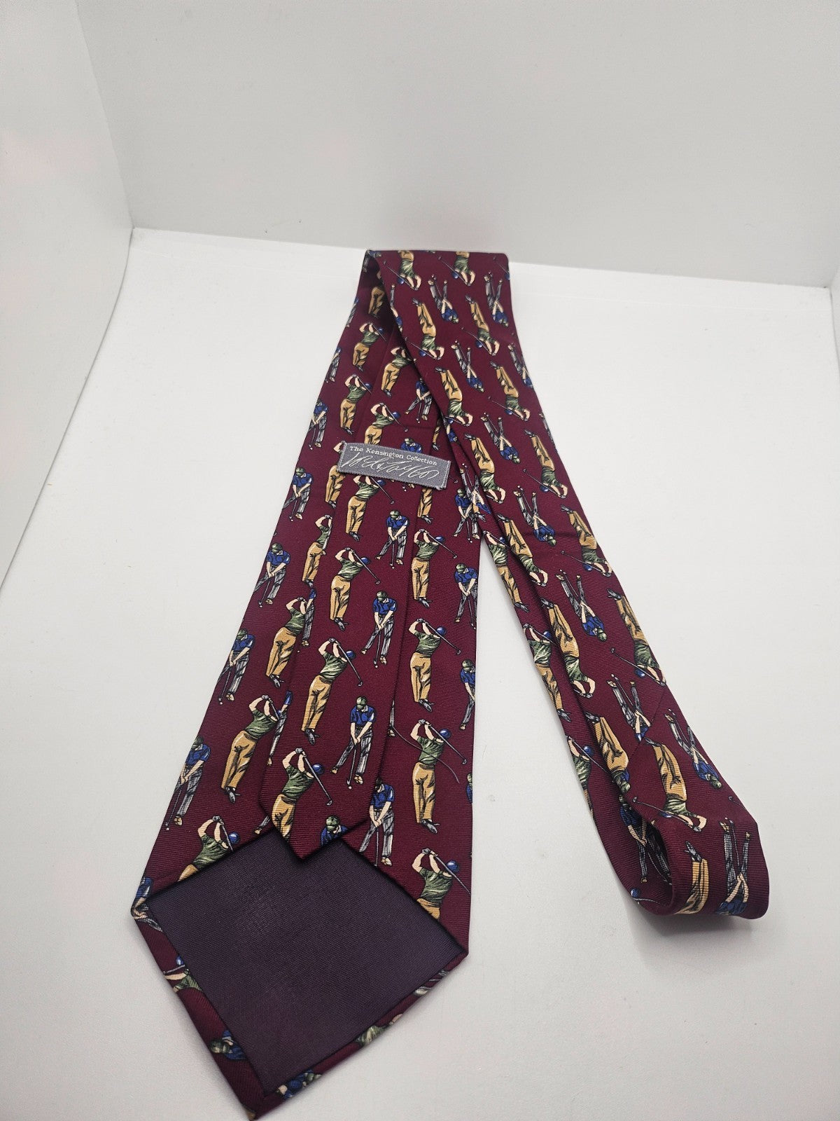 Kensington Silk Tie Men Burgundy Novelty Golf Wedding Retro Vintage Necktie BX24