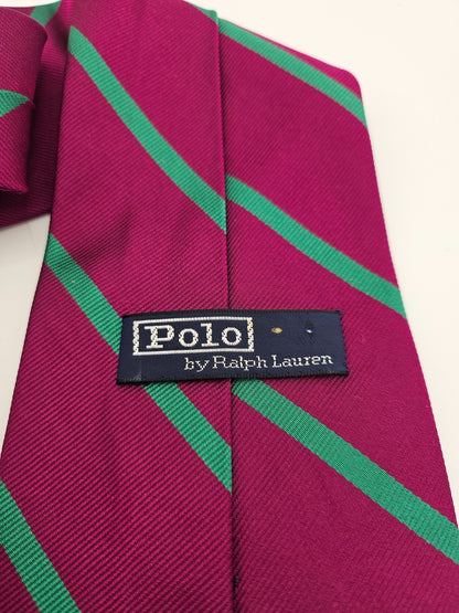 Ralph Lauren Polo Mens Silk Tie Purple / Green Stripe Vtg Retro Wedding Neck Tie