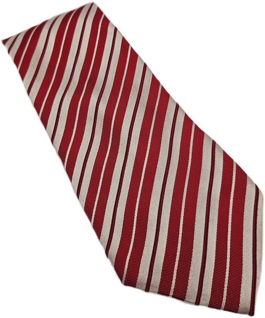 Edsor Kronen Silk Tie Men Red Silver Striped Designer Vintage Retro Necktie BX20