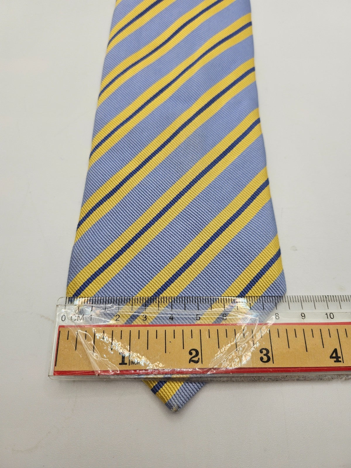 T.M. Lewin Silk Tie Mens Light Blue Yellow Diagonal Repp Stripe Vtg Necktie BX26