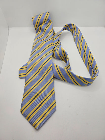 T.M. Lewin Silk Tie Mens Light Blue Yellow Diagonal Repp Stripe Vtg Necktie BX26