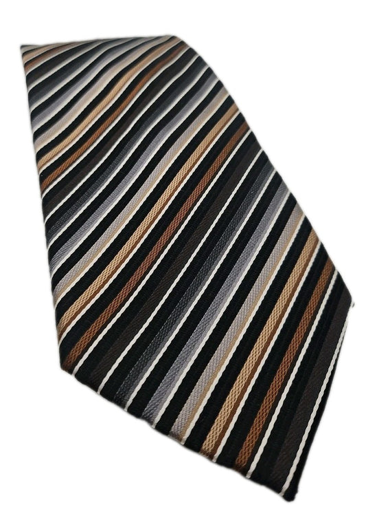 Van Buck Platinum Brown Stripe Mens Silk Tie Wedding Formal Neck Tie BX15