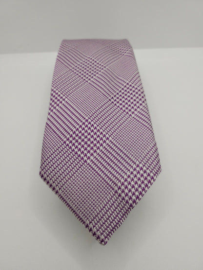 Charles Tyrwhitt Silk Tie Mens White Purple Checked Pattern Classic Necktie BX13