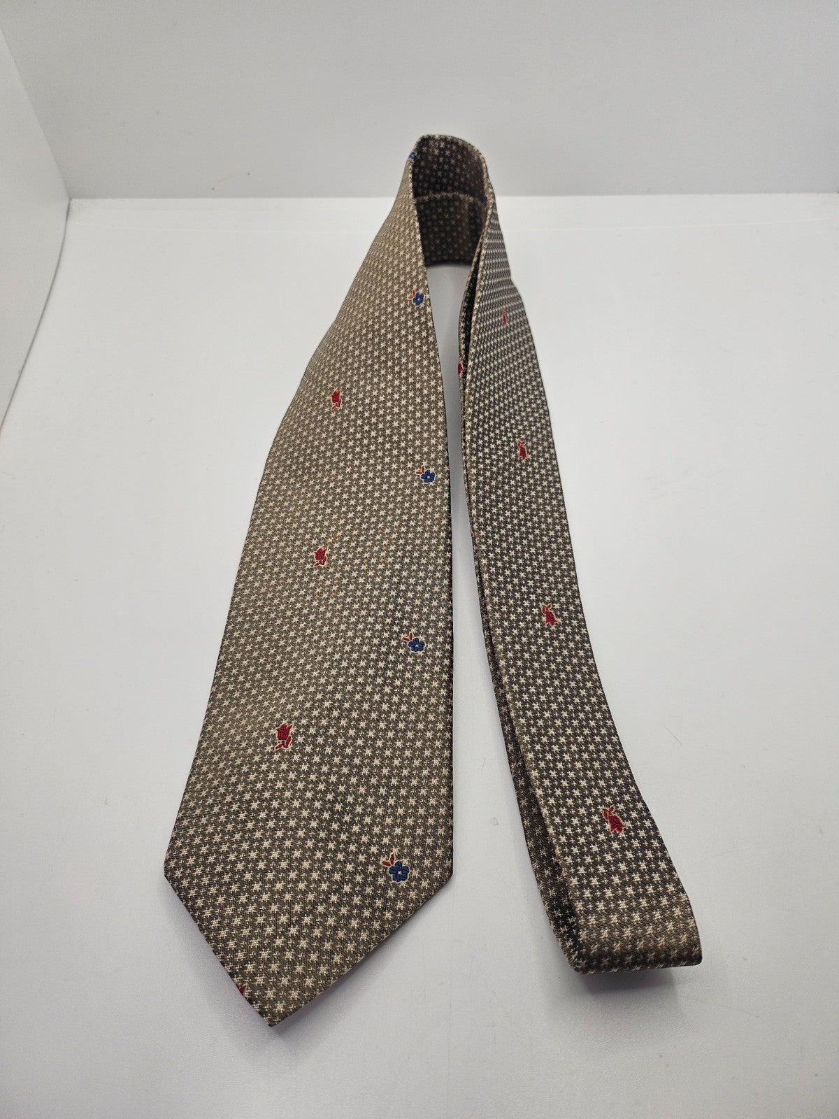 Trussardi Brown Geometric Floral Silk Tie
