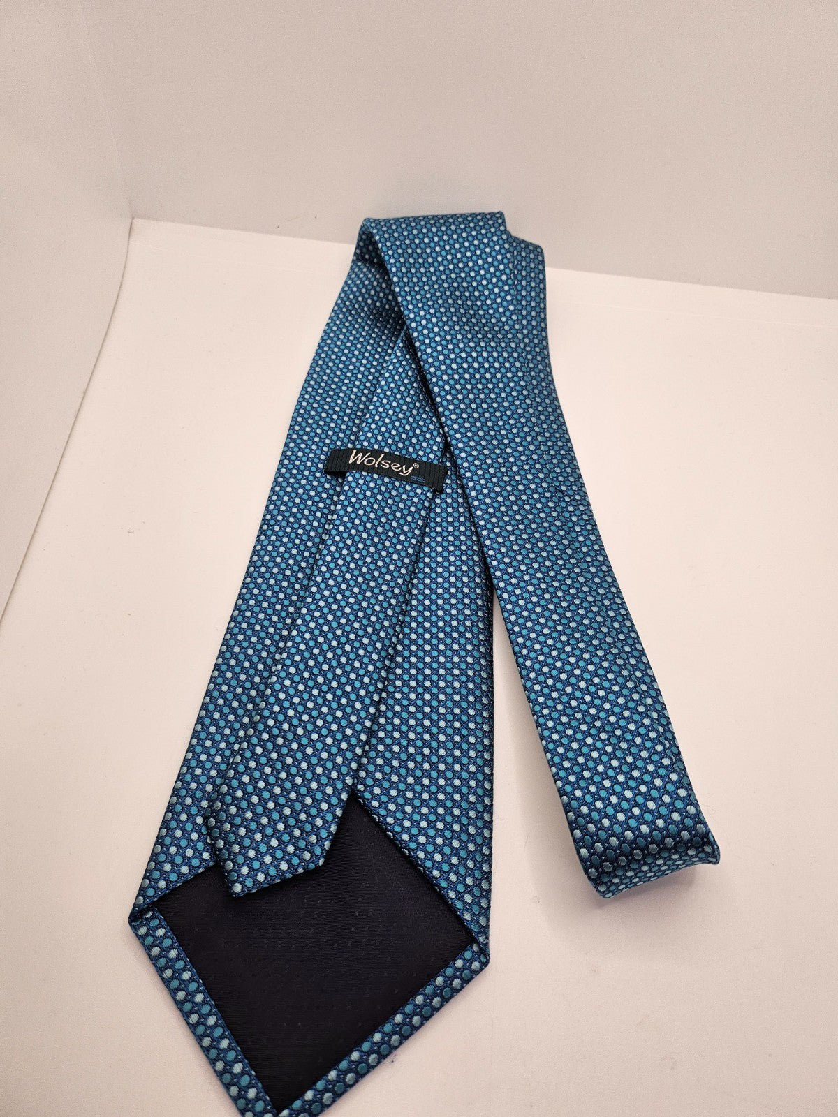Wolsey Polyester Tie Mens Blue Micro Dot Designer Vintage Wedding Neck Tie BX12