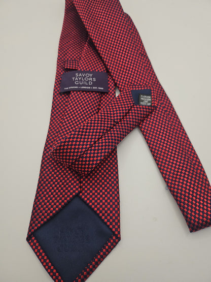 Savoy Red / Blue Chequered Pattern Mens Silk Tie Wedding Formal Neck Tie BX16