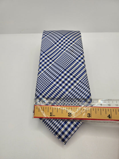 Charles Tyrwhitt Silk Tie Mens Blue White Glen Check Vintage Retro Neck Tie BX25