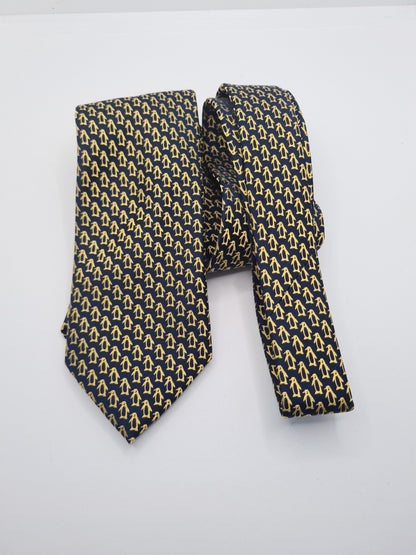 M & S Peguin pattern Blue Mens Silk Tie Classic Designer Necktie Vintage Mens Tie UK BX12