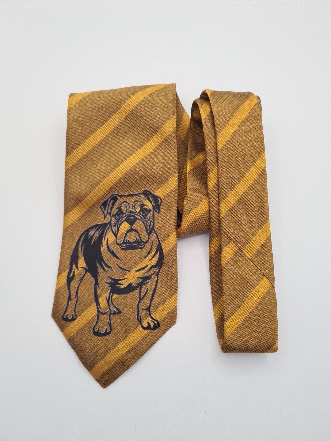 Brown Bulldog Stripe Tie | Reworked Vintage Mens Tie UK | Statement Novelty Striped Vintage Mens Tie UK BX13