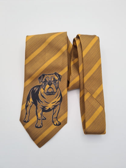 Brown Bulldog Stripe Tie | Reworked Vintage Mens Tie UK | Statement Novelty Striped Vintage Mens Tie UK BX13