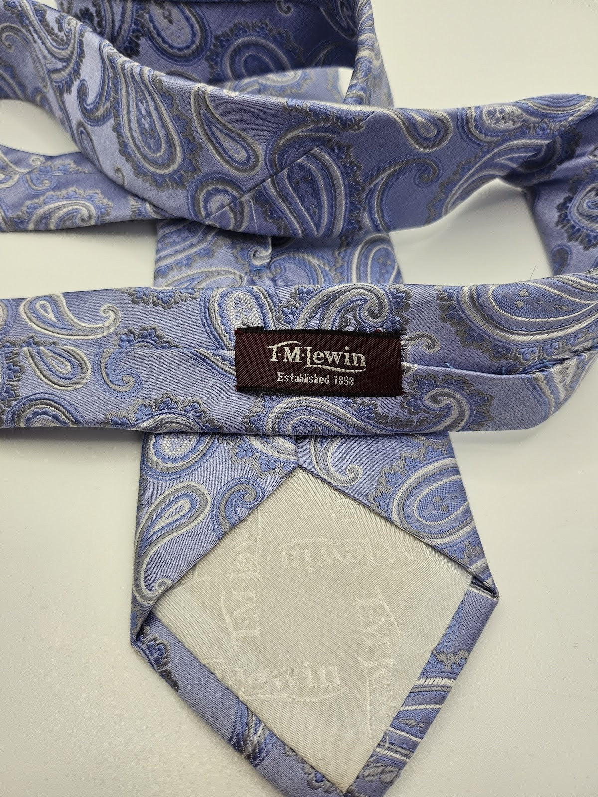 T.M.Lewin Mens Silk Tie Blue Paisley Vtg Retro Wedding Neck Tie