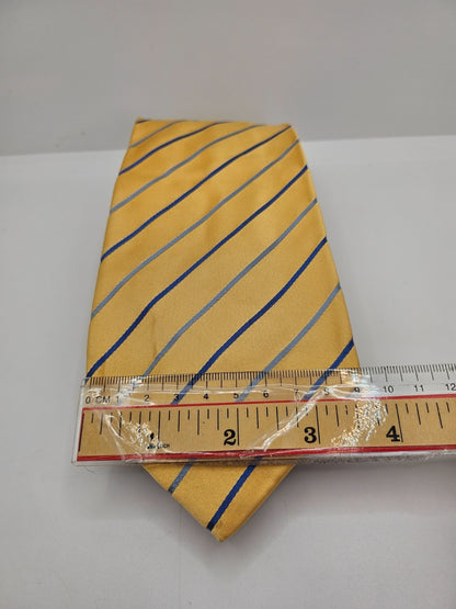 Thomas Pink Yellow Navy Blue Striped Silk Tie
