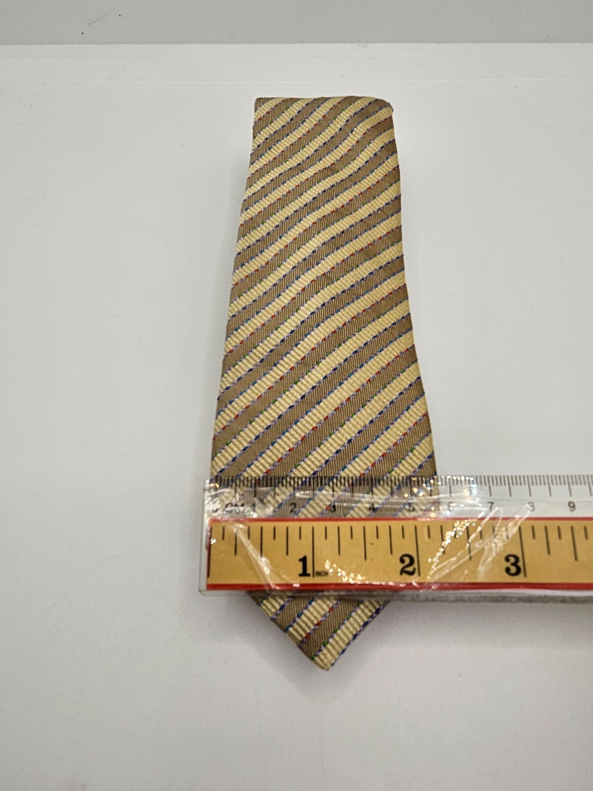 Paul Smith Silk Tie Mens Gold Tan Diagonal Striped Business Vintage Necktie BX26