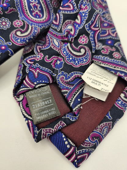 Mens Silk Tie Purple Blue Paisley Vtg Retro Wedding Neck Tie