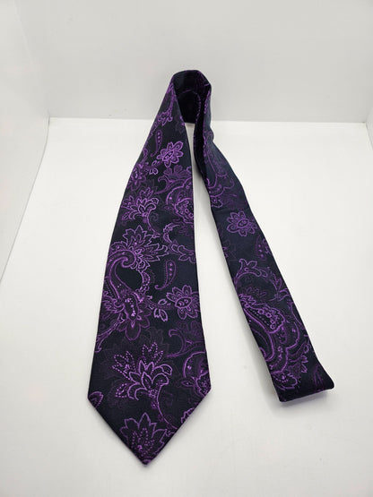William Hunt Silk Tie Mens Black Purple Paisley Statement Designer Neck Tie BX23