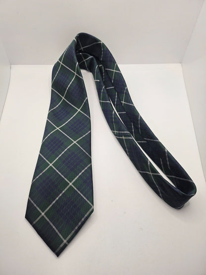 Hawes & Curtis Silk Tie Mens Green Blue Plaid Check Vintage Retro Neck Tie BX24