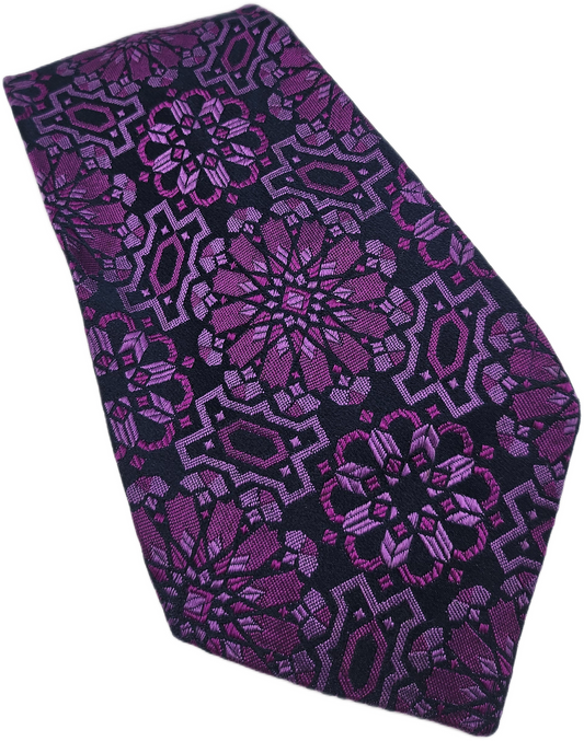 Gieves London Silk Tie Mens Deep Purple Floral Statement Vtg Retro Neck Tie BX10