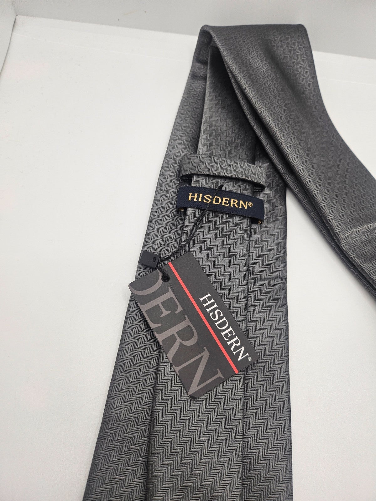 Hisdern Silk Tie Mens Charcoal Grey Herringbone Business Vtg Retro Neck Tie BX24