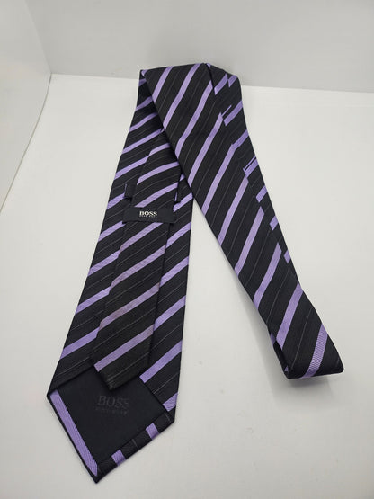 Hugo Boss Black Purple Striped Textured Silk Tie