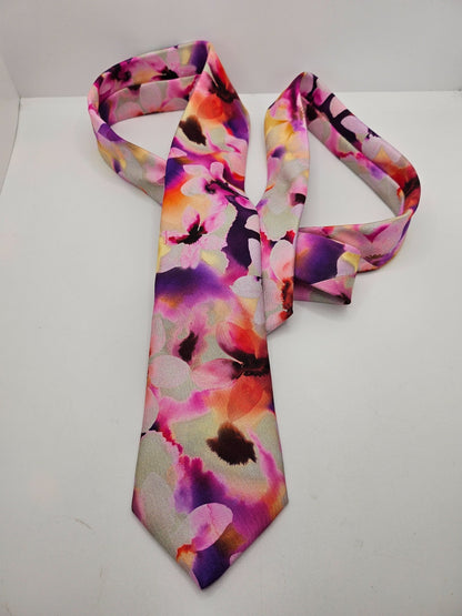 Marks & Spencer Silk Tie Mens Multi Floral Business Vintage Retro Neck Tie BX26