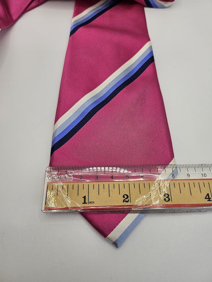 T.M.Lewin Mens Silk Tie Pink Striped Vtg Retro Wedding Neck Tie