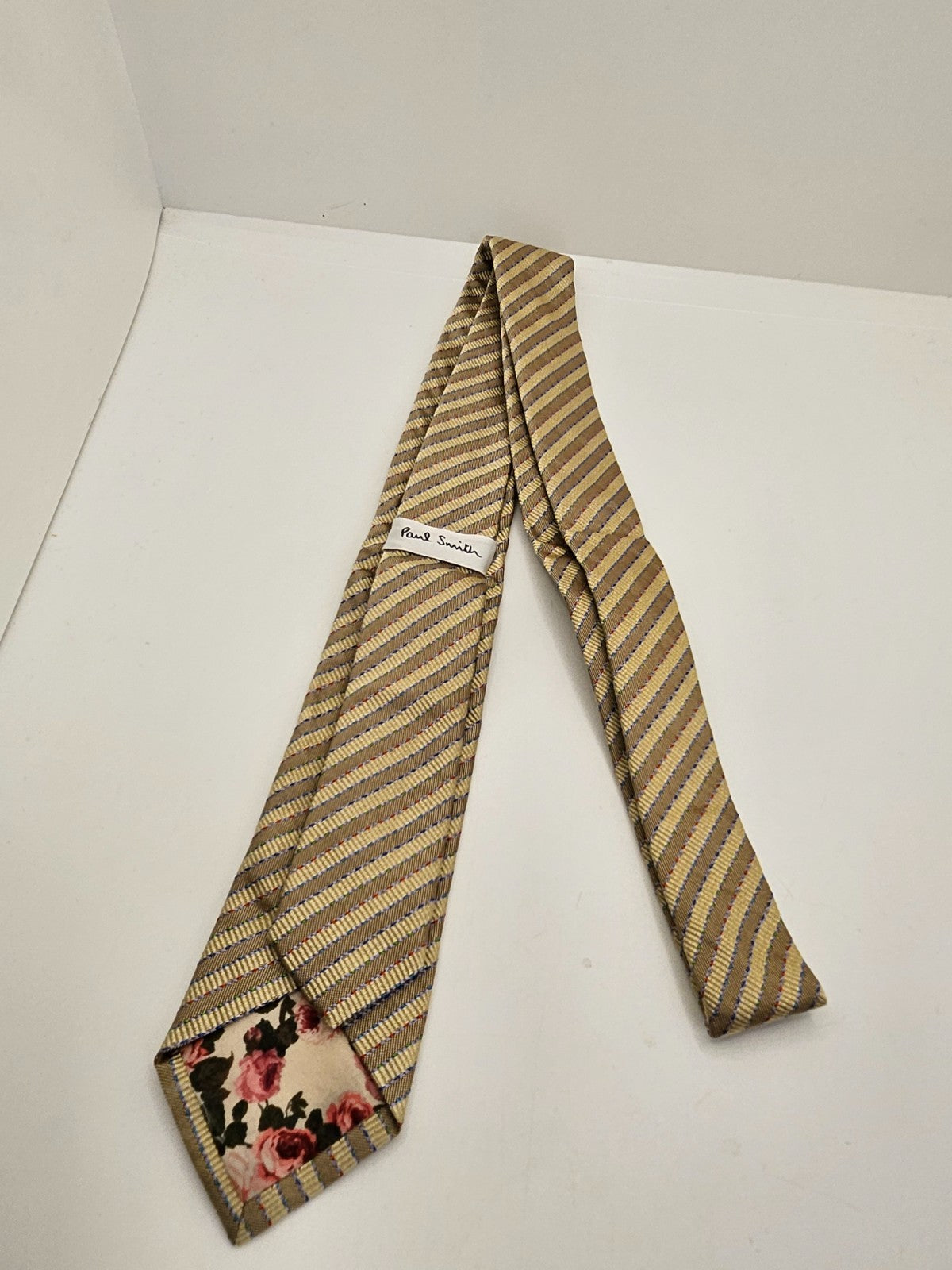Paul Smith Silk Tie Mens Gold Tan Diagonal Striped Business Vintage Necktie BX26