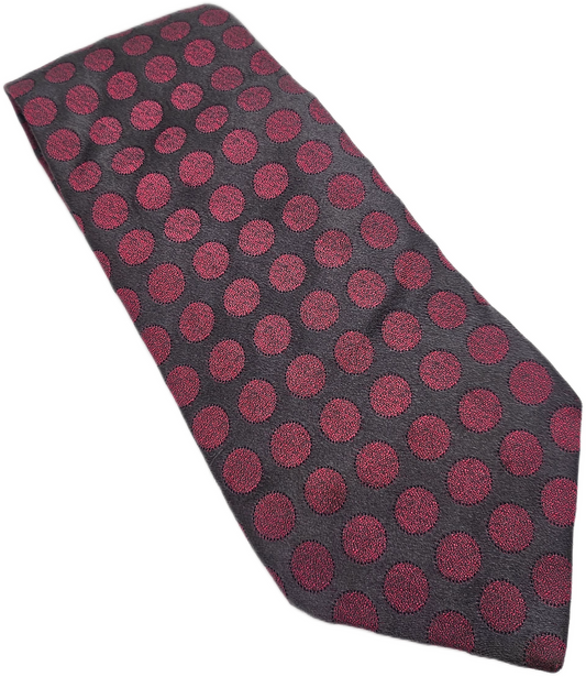 PINK London Silk Tie Mens Charcoal Pink Polka Dot Designer Business Neck Tie BX2
