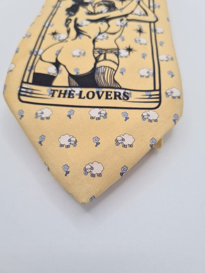 Yellow Lovers Tarot Tie | Reworked Vintage Mens Tie UK | Statement Novelty BX11