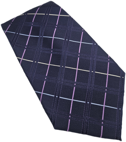 Ted Baker Silk Tie Mens Purple Navy Check Designer Vintage Retro Neck Tie BX15