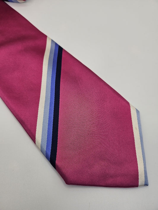 T.M.Lewin Mens Silk Tie Pink Striped Vtg Retro Wedding Neck Tie