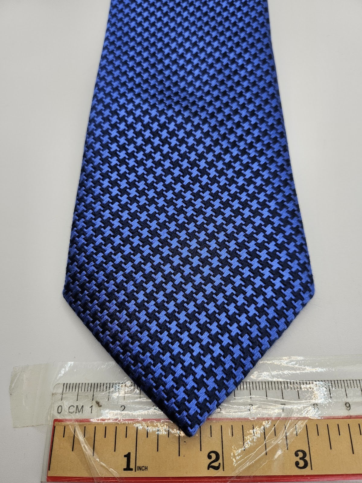 M&S Mens Tie Blue Houndstooth Geometric Vtg Retro Wedding Neck Tie