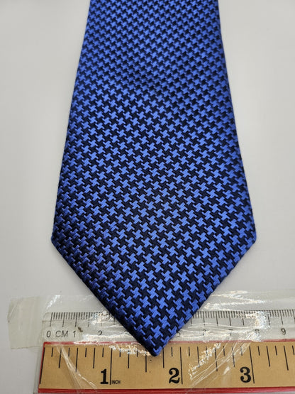 M&S Mens Tie Blue Houndstooth Geometric Vtg Retro Wedding Neck Tie