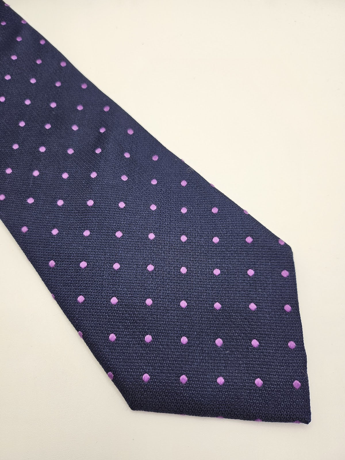 T.M.Lewin Mens Silk Tie Navy Blue Dotted Vtg Retro Wedding Neck Tie