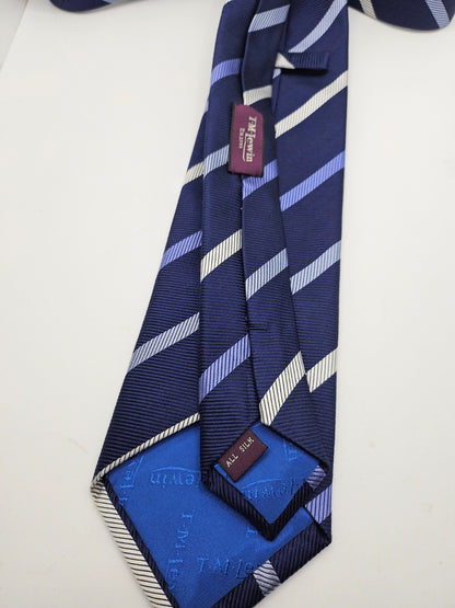 T.M. Lewin Silk Tie Mens Navy Blue Diagonal Repp Stripe Vintage Neck Tie BX26
