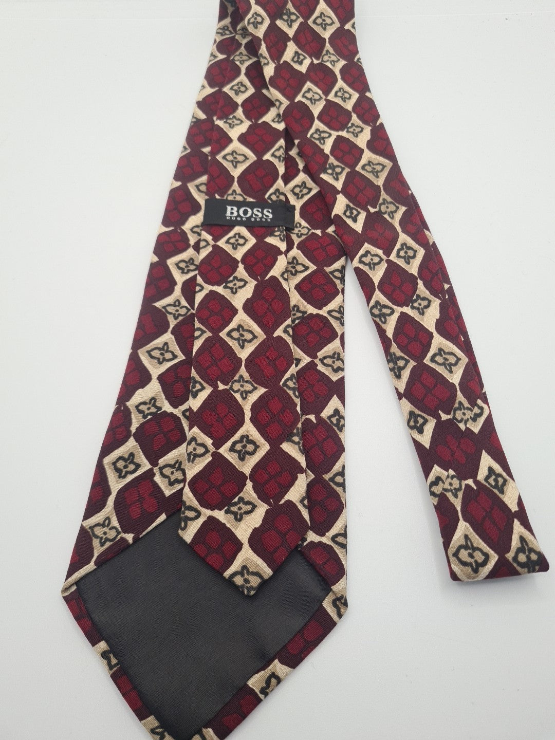 Hugo Boss Vintage Red Abstract Mens Silk Tie Classic Designer Necktie Formal Vintage Mens Tie UK BX6