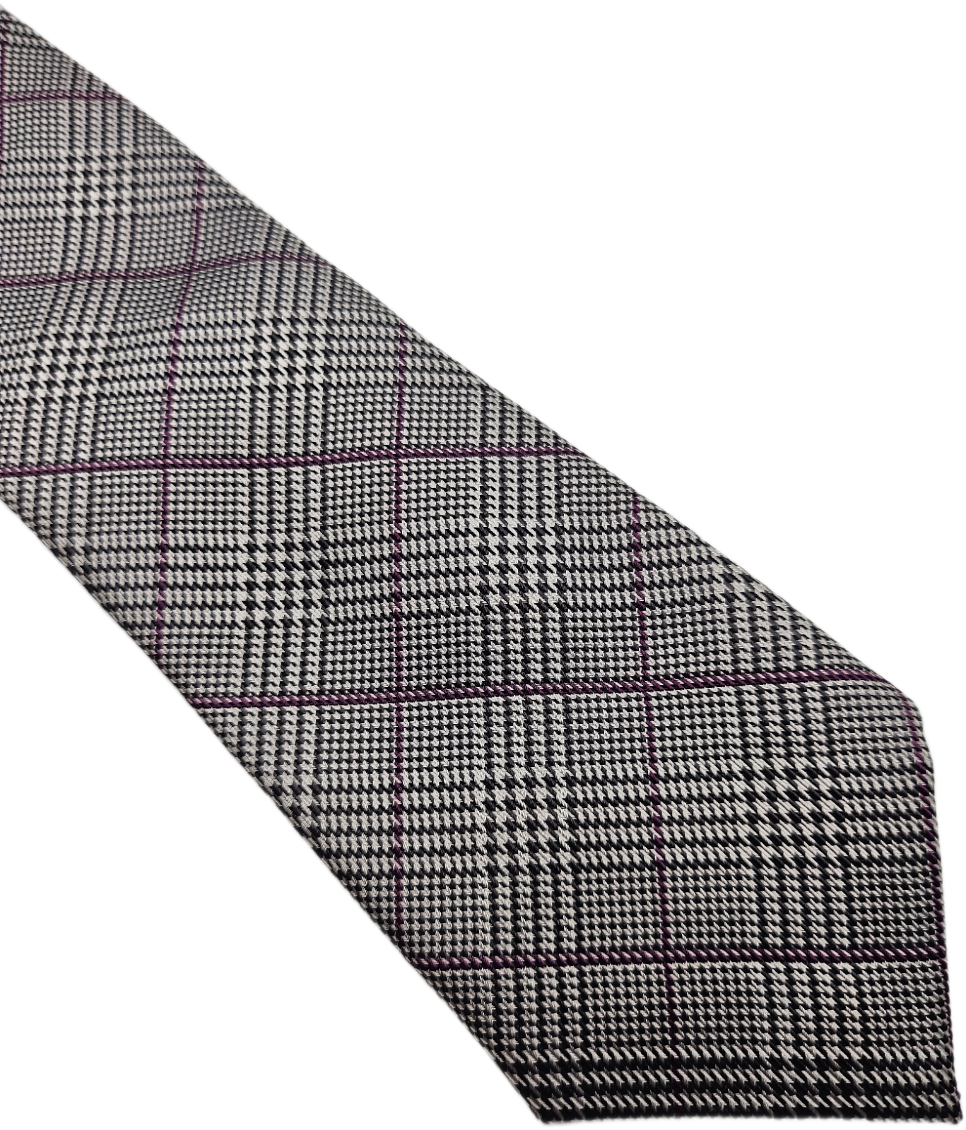T.M. Lewin Silk Tie Mens Grey Purple Windowpane Overcheck Vintage Neck Tie BX26