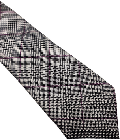 T.M. Lewin Silk Tie Mens Grey Purple Windowpane Overcheck Vintage Neck Tie BX26