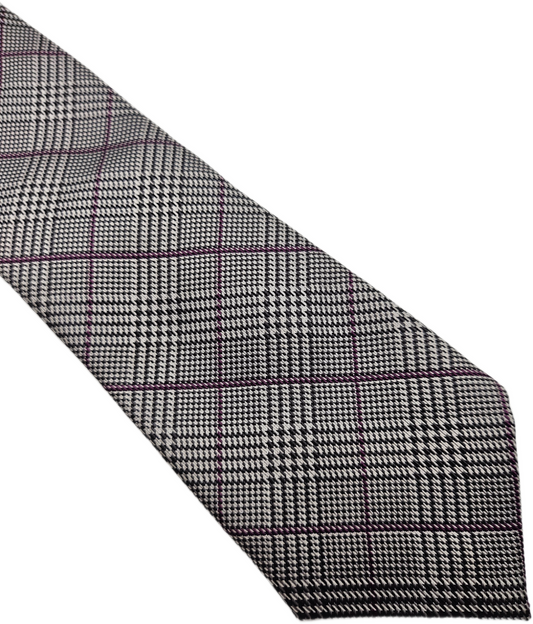 T.M. Lewin Silk Tie Mens Grey Purple Windowpane Overcheck Vintage Neck Tie BX26