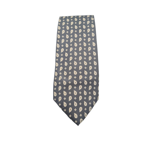 Harrods Men's 100% Silk Tie Grey Paisley Diamond Pattern Formal Party Necktie Bu