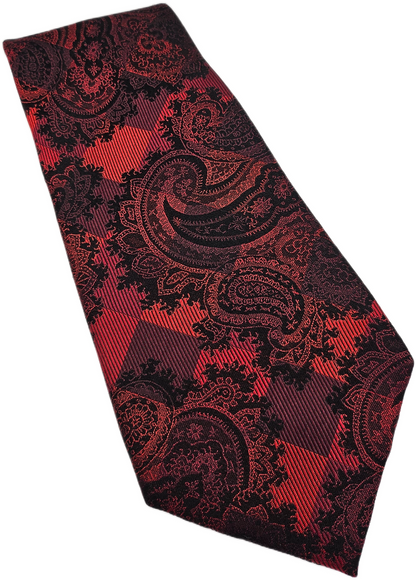 Hawes & Curtis Silk Tie Mens Red Black Paisley Geometric Vintage Neck Tie BX25