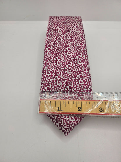 TM Lewin Jermyn Silk Tie Mens Burgundy Silver Geometric Wedding Vtg Necktie BX18