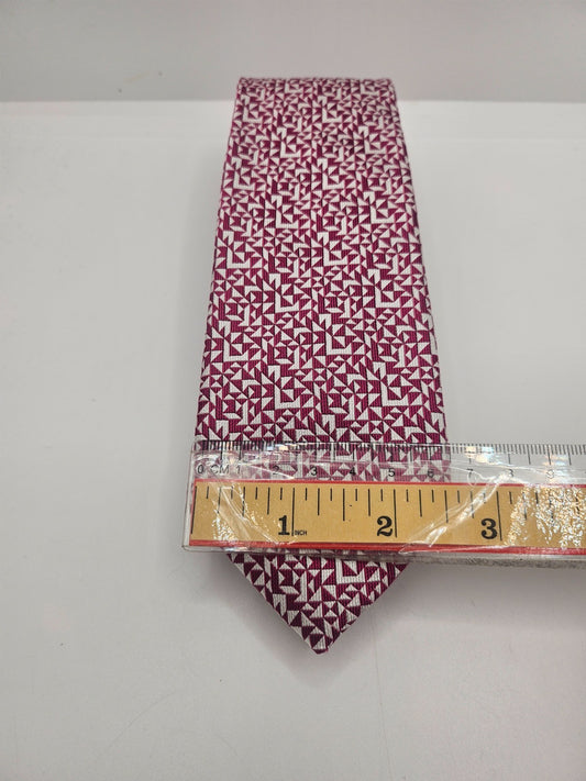 TM Lewin Jermyn Silk Tie Mens Burgundy Silver Geometric Wedding Vtg Necktie BX18