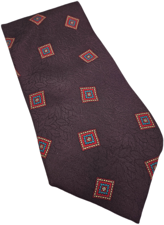 Hilton's Silk Tie Mens Purple Geometric Medallion Vintage Wedding Neck Tie BX12