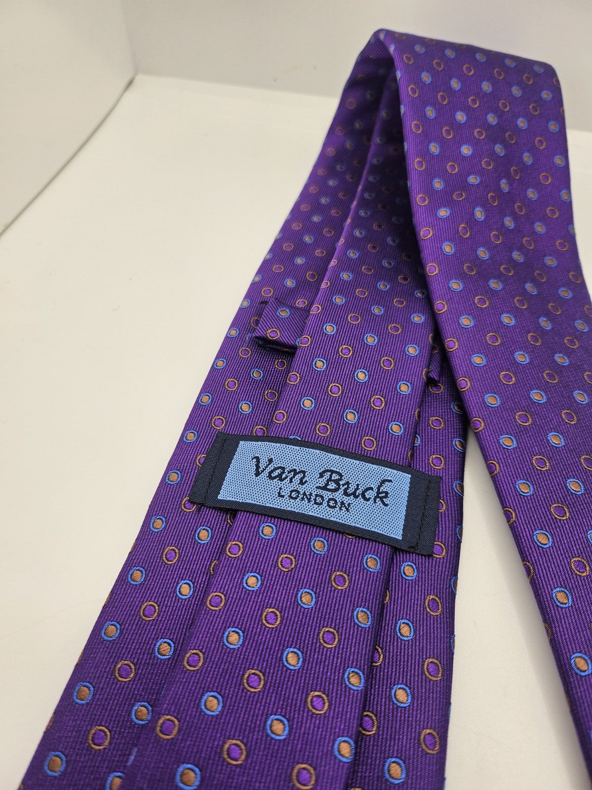 Van Buck Silk Tie Mens Purple Polka Dot Designer Vtg Retro Wedding Neck Tie BX2